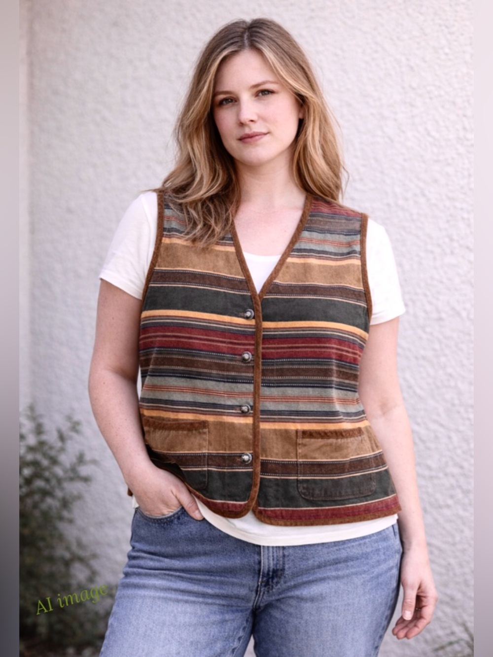 Vintage 90s Western Stripe Cotton Vest Jones New York Sport Medium